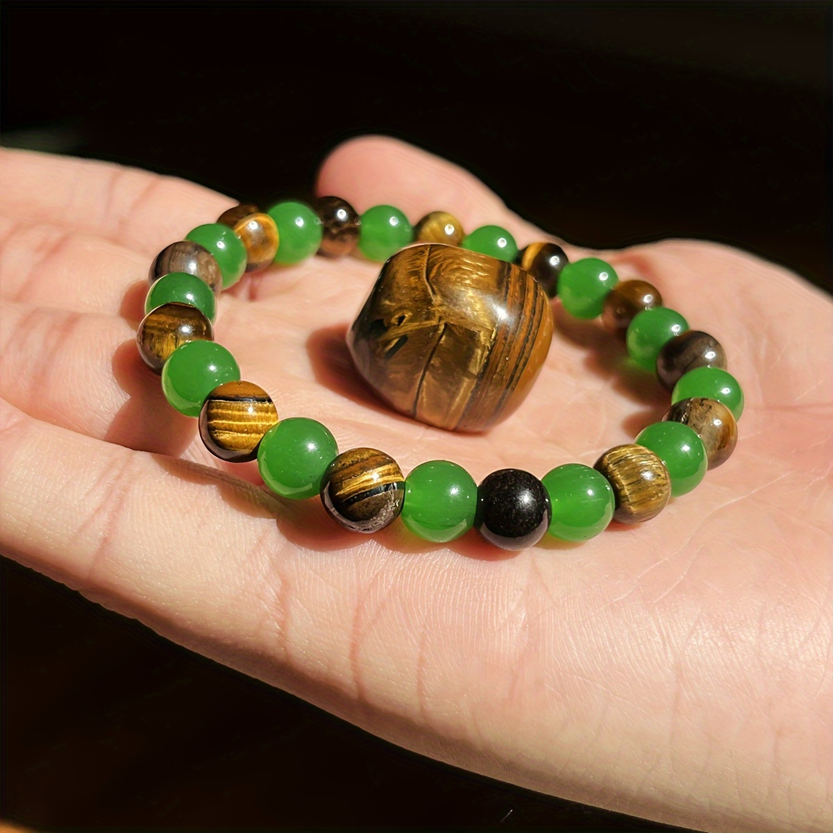 1pc 8Mm Tiger'S Eye Stone, A Retro Bohemian-Style Jewelry Gift for Men And Women, Easy And Fashionable for Festival Gifts