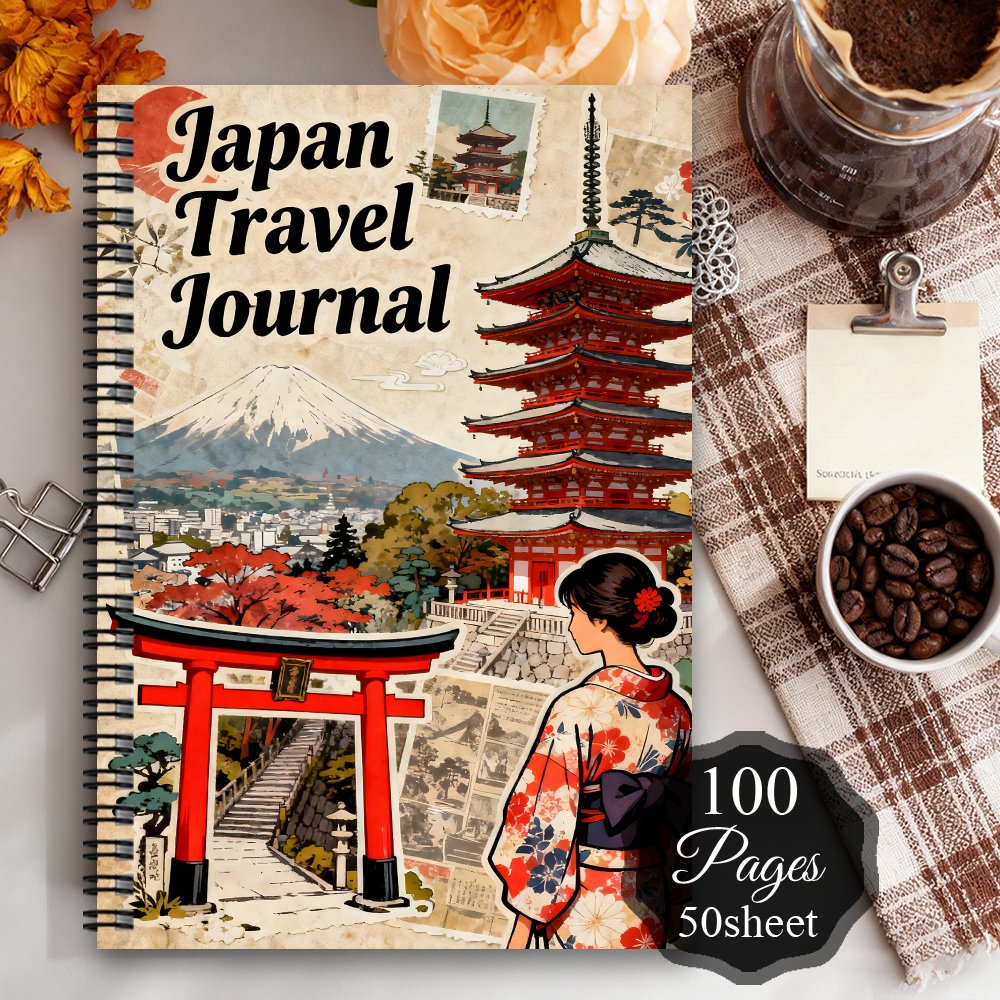 TEMU 1 Japanese Travel Journal | Adventure Spiral Notebook With Lined Pages, Featuring , , Torii Gate, And Kimono - Ideal For Travel Enthusiasts,