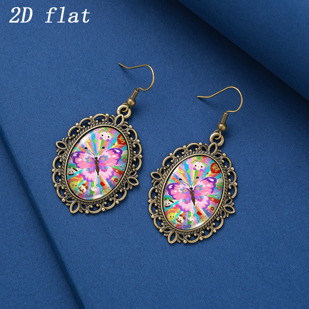Colorful Butterfly Cartoon Pattern Earrings, Spring Style