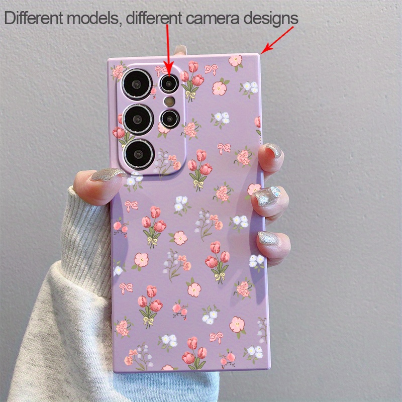 TEMU Pink Full Screen Tulips Soft Phone Case Suitable For Galaxy S25 S24 S23 S22 S21 S20 Ultra S20fe S21fe S23fe S24fe S10 Plus S10e Note + 20 Ultra