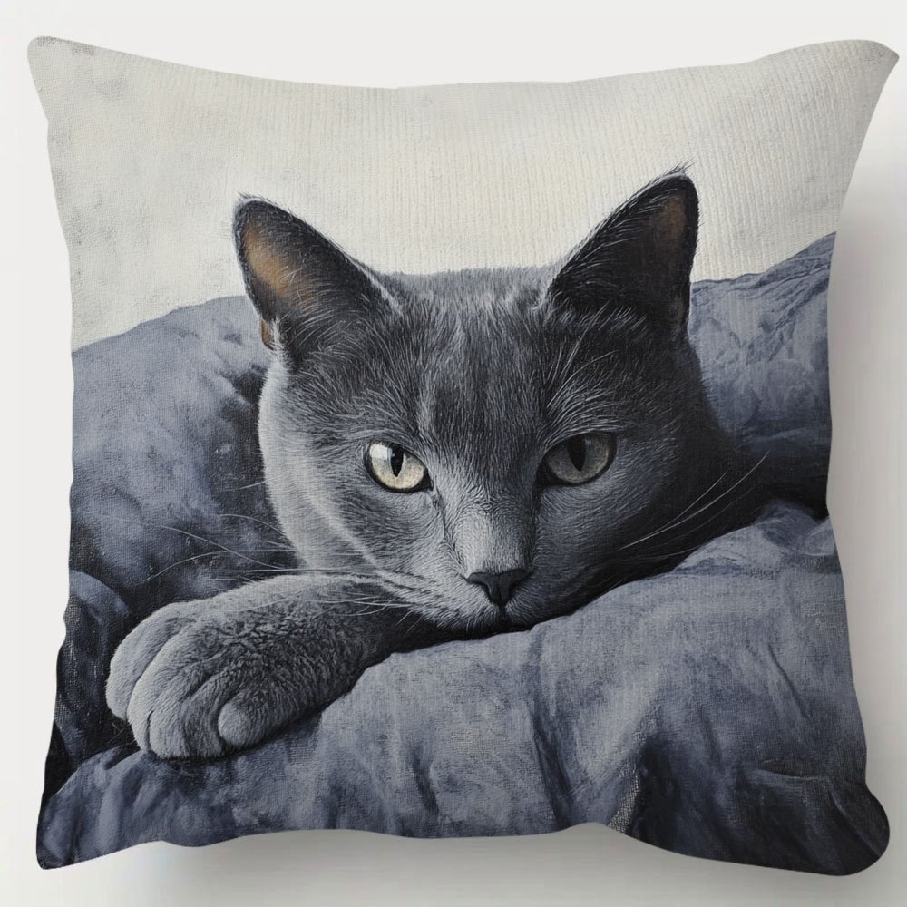 TEMU 1pc Modern Gray Cat Cushion Cover Suitable For Home, Sofa, Bed & Office Decor - Soft Short Plush Zippered Decorative Pillowcase With Kitten