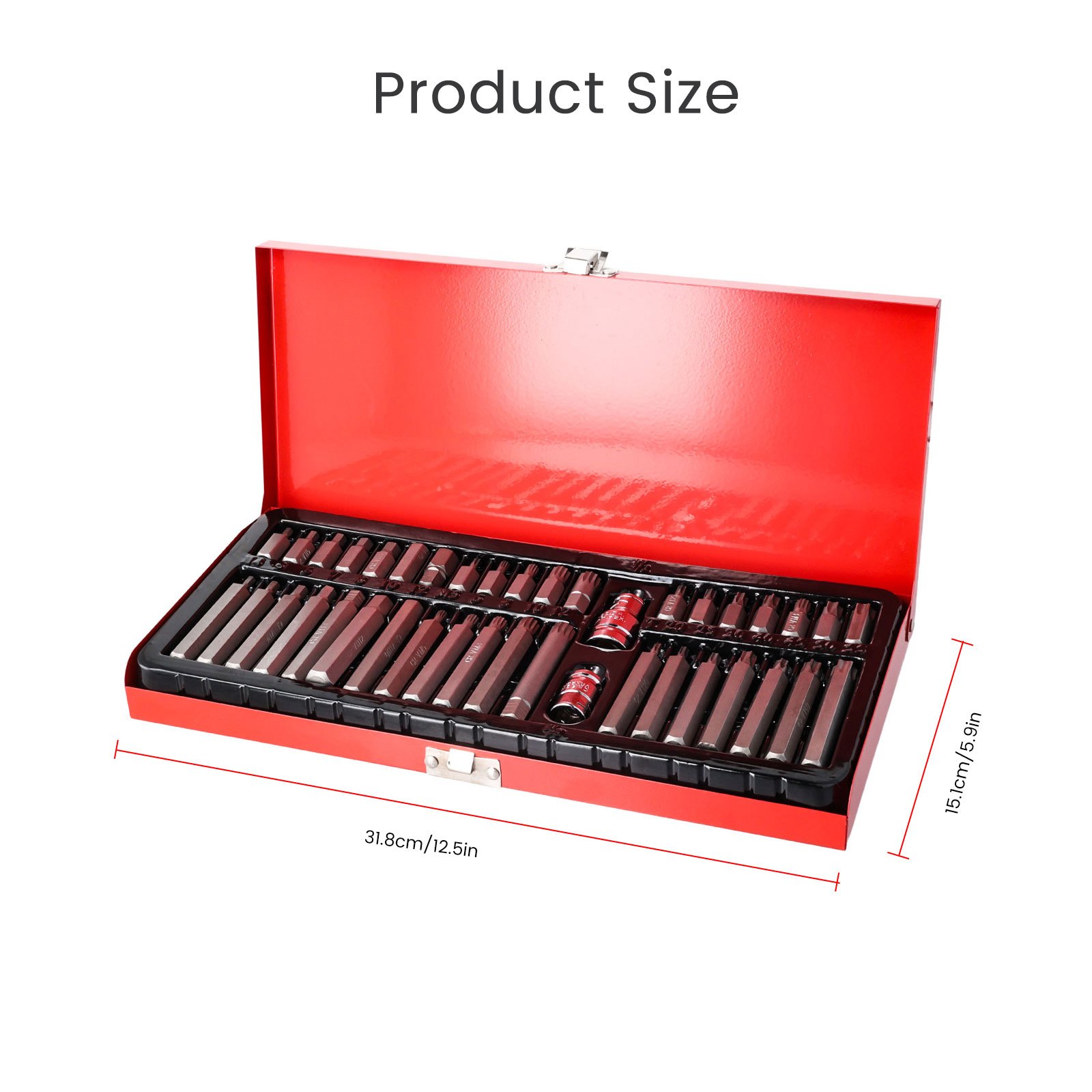 TEMU Jeu de 40 embouts à douille Torx à gorge cannelée hexagonale, entraînement 1/2' et 3/8', kit d'outils à douille avec boîte de rangement pour