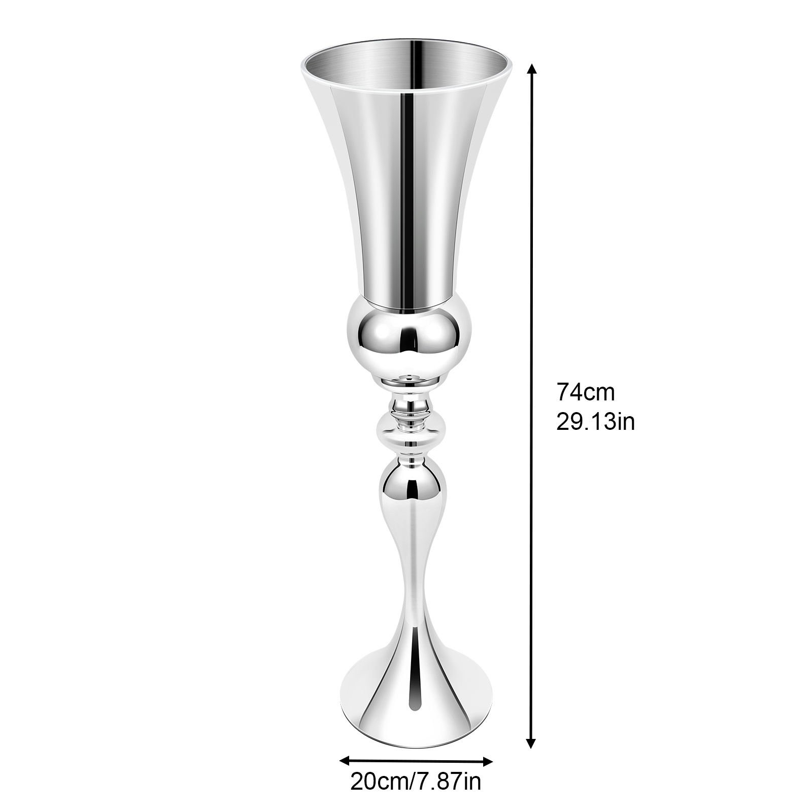 Image of Photographic Background Support Stand, Flower Vase Iron, 72cm Large Stunning Silver Flower Vase Vintage Floor Standing Vase Metal Trumpet Vase For Wedding Party Table Centrepiece Decor