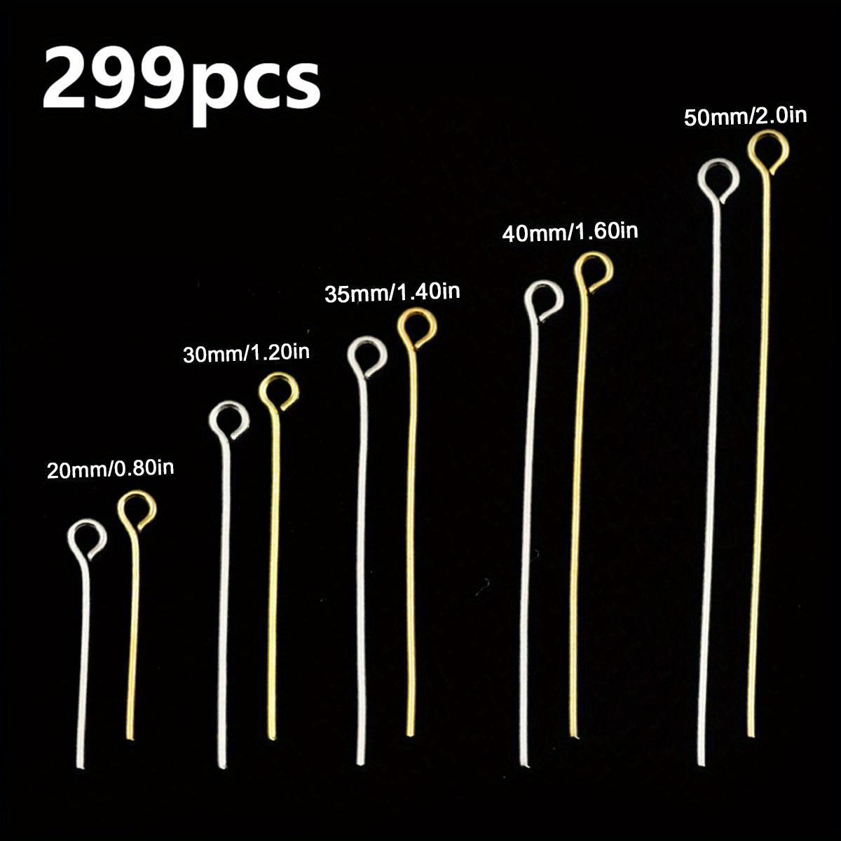 Image of 299pcs /35/40/50mm Accessories Metal Beading Needles With Ball Head, Flexible Bead Pins For And Round Beads