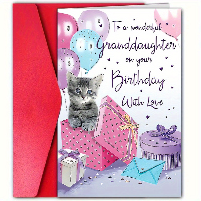 

1pc "to A Wonderful Granddaughter" Birthday Card With Envelope | 12cm X 18cm | Featuring Kitten & Pink | High-quality, Creative Greeting For Granddaughters, , Friends & , Granddaughter Gifts