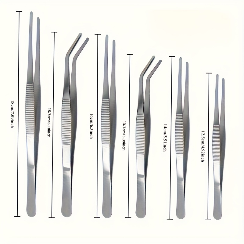 6pcs Heavy-duty Professional Stainless Steel Tip Tweezers - Precision Fine , Diy & Aquarium Use - Pointed Tips, Suitable For Sewing, Hiking, Pet Care, Plant Maintenance