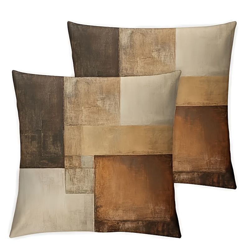 TEMU Parure de 2 taies d'oreiller en imprimées en 2D, style peinture à l'huile abstraite vintage américaine, housses de coussin carrées de luxe léger