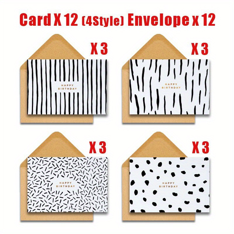 E-shop 24PCS (12 Umschläge + 12 Karten) Einfache Grafik Ursprung Geburtstagskarten zum Verschenken an Familie, Freunde, , Schwester