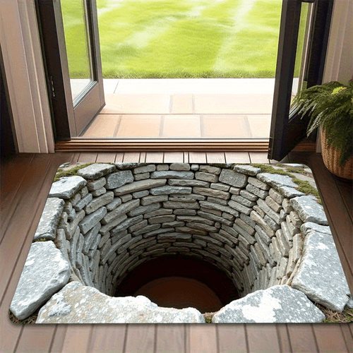 1pc illusion infinite anti slip mat 2d flat printing durable absorbent polyester bath mat faux stone texture indoor outdoor use suitable for bathroom room entrance room decor door mat bathroom accessory