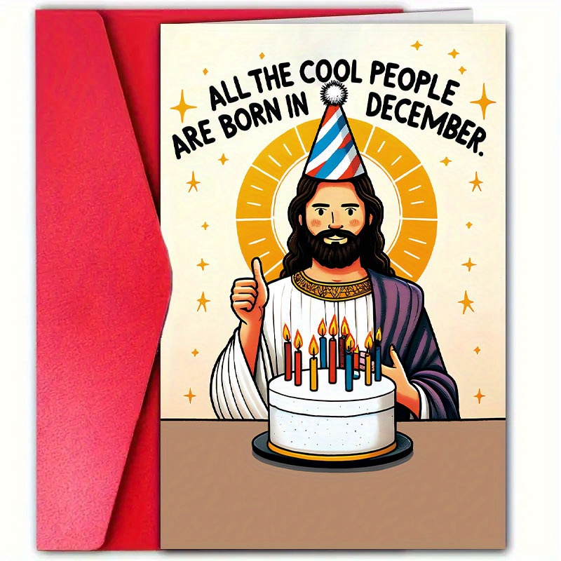 TEMU 1pc Humorous Birthday Card, " Born In December" Celebration Card, Humorous Christmas And Birthday Card, Comes With Envelope, Paper Party