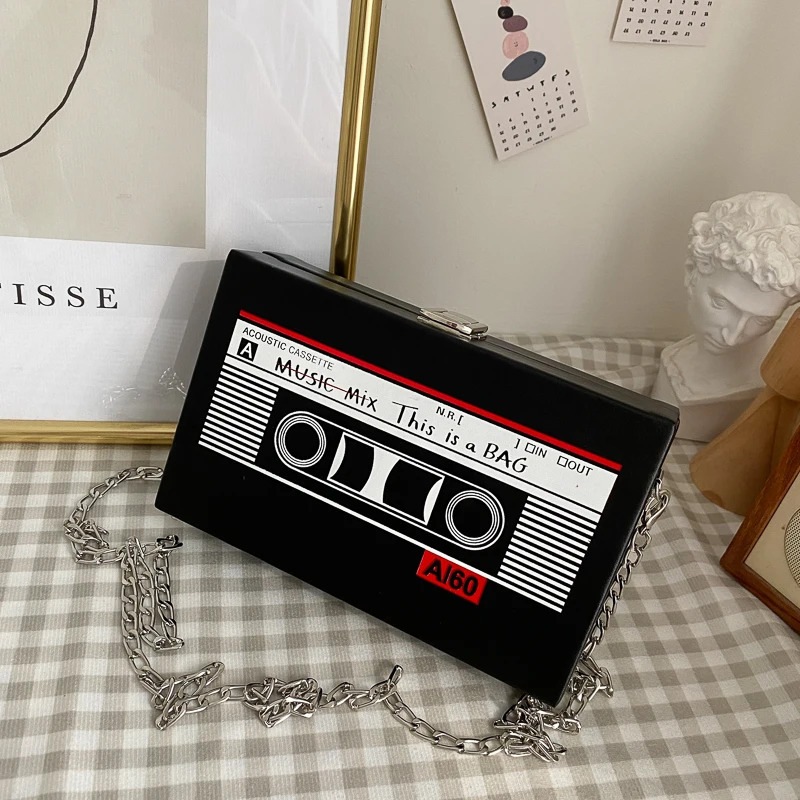 2024 New Retro Magnetic Tape Radio Bag Women's Shoulder Bag Crossbody Bag Fashionable And Leisure Retro Pop