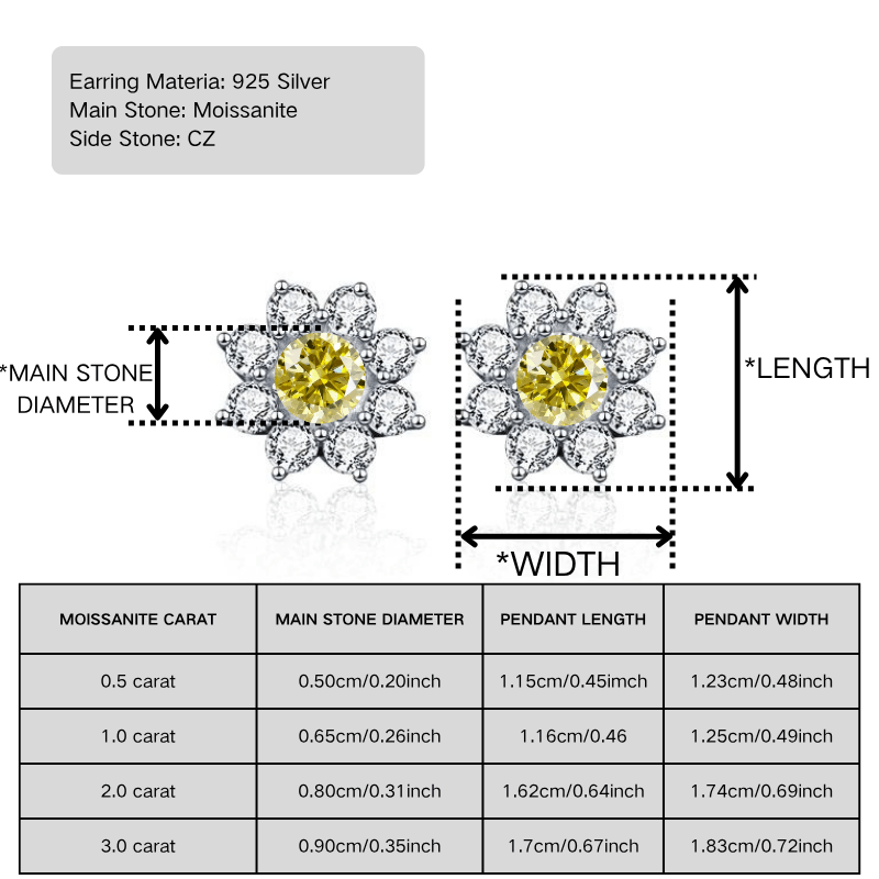 Women's 0.5/1/2/3 Carat Moissanite Sunflower Stud Earrings