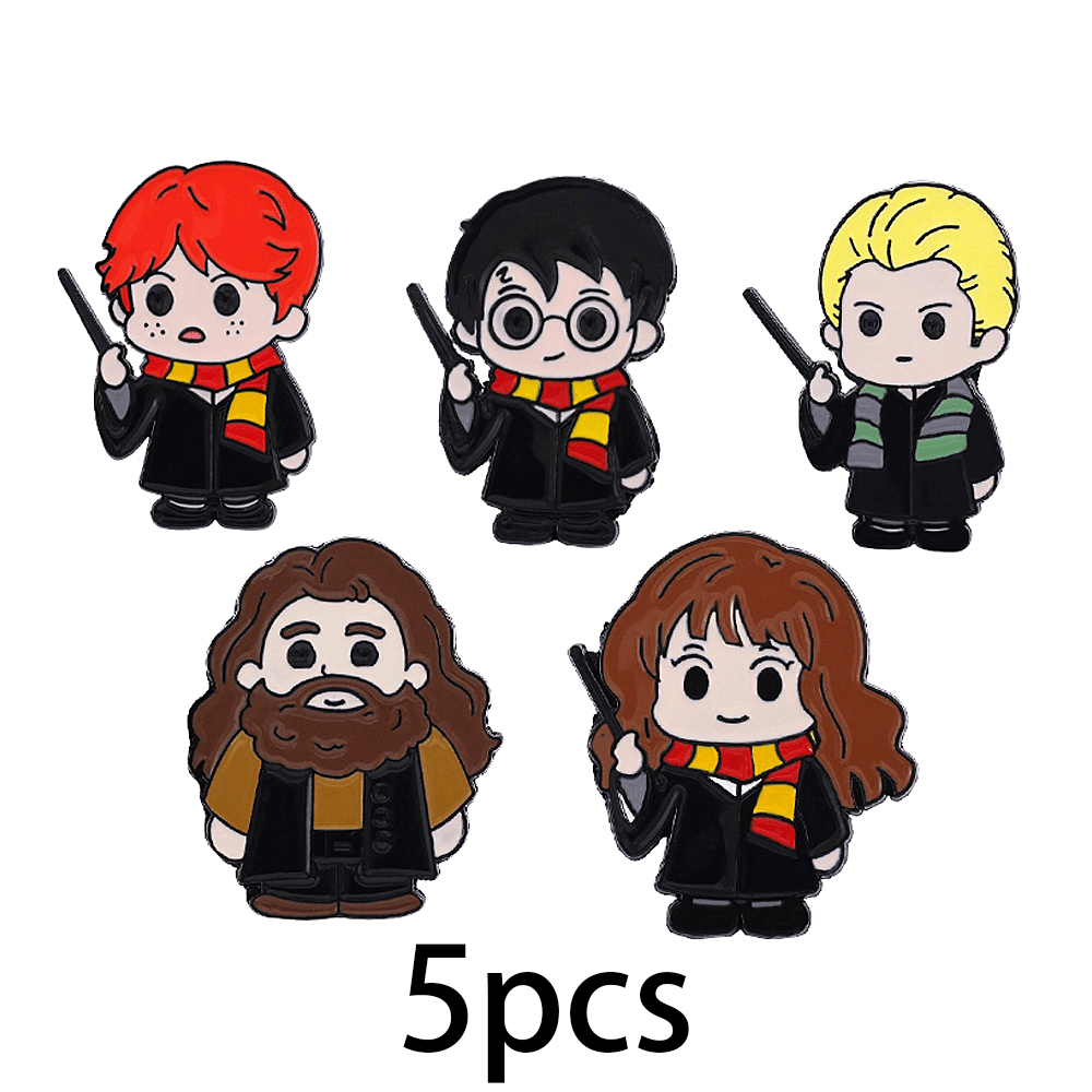 TEMU 5pcs Créatif Cartoon Harry Potter Peinture de Pâtisserie Résine Moulage Color Blocking Émail Pin Badge Métal Bijou Sac à Dos Vêtements Ajouts