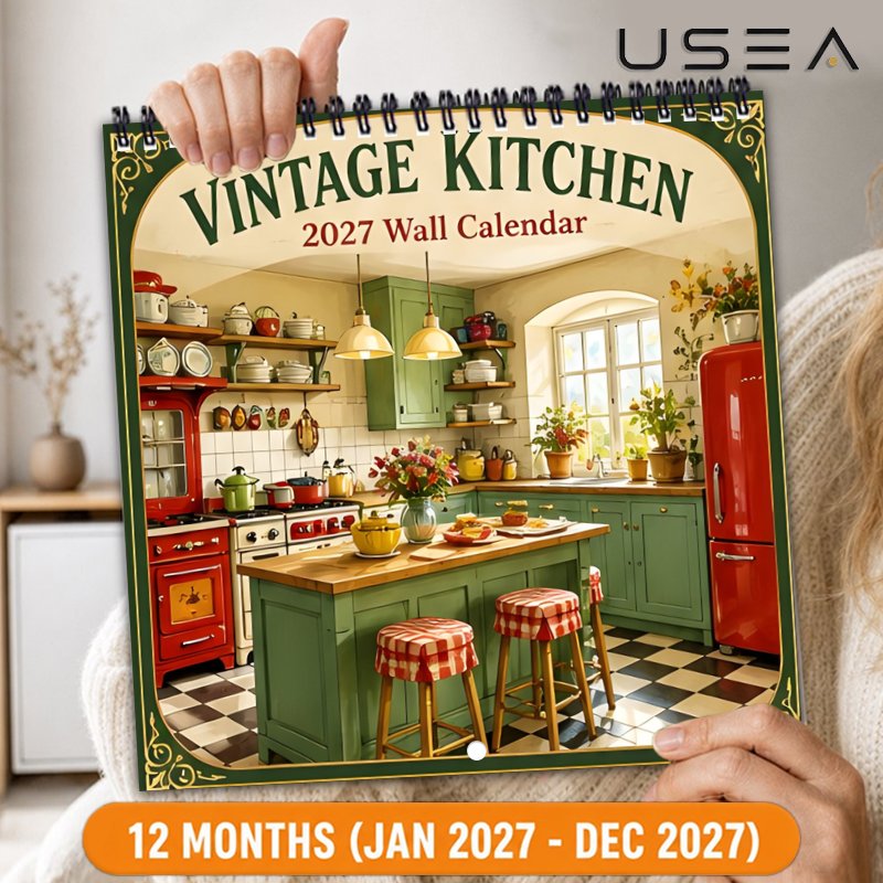 TEMU Calendrier mural 2027, Calendrier de cuisine vintage 2027, Planificateur mensuel 12 mois avec reliure spirale à double fil, Grands d'écriture,