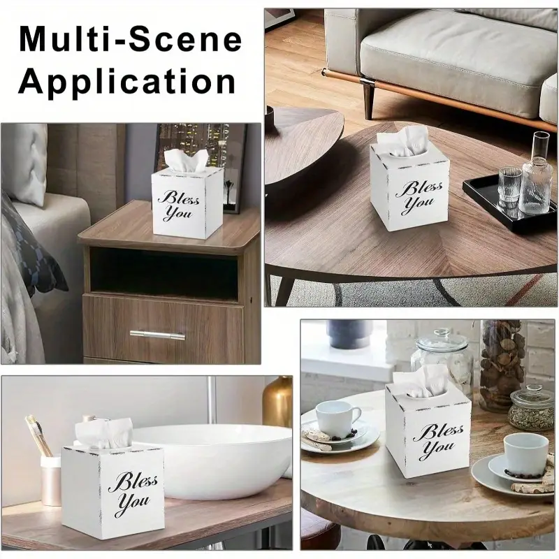 tissue box cover decorative cube holder with open bottom elegant text for living room bathroom office tabletop housewarming wedding gift white office accessory accessory sleek home decor item interior design enthusiasts Product details 6