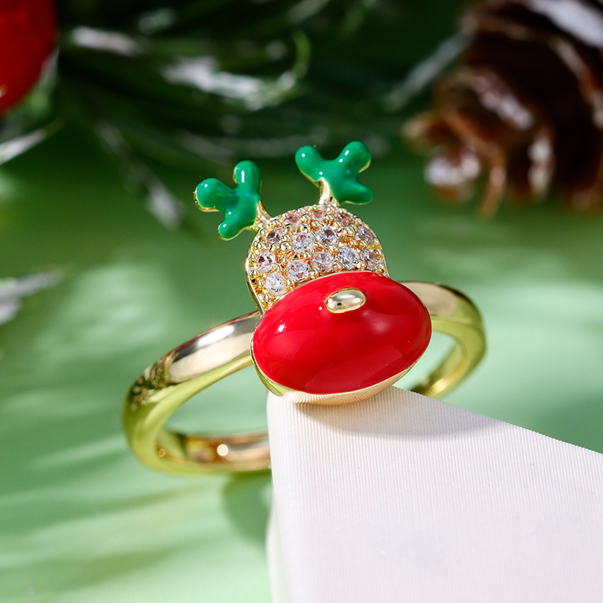 Red-Nosed Reindeer Synthetic Zirconia Open Ring, Copper