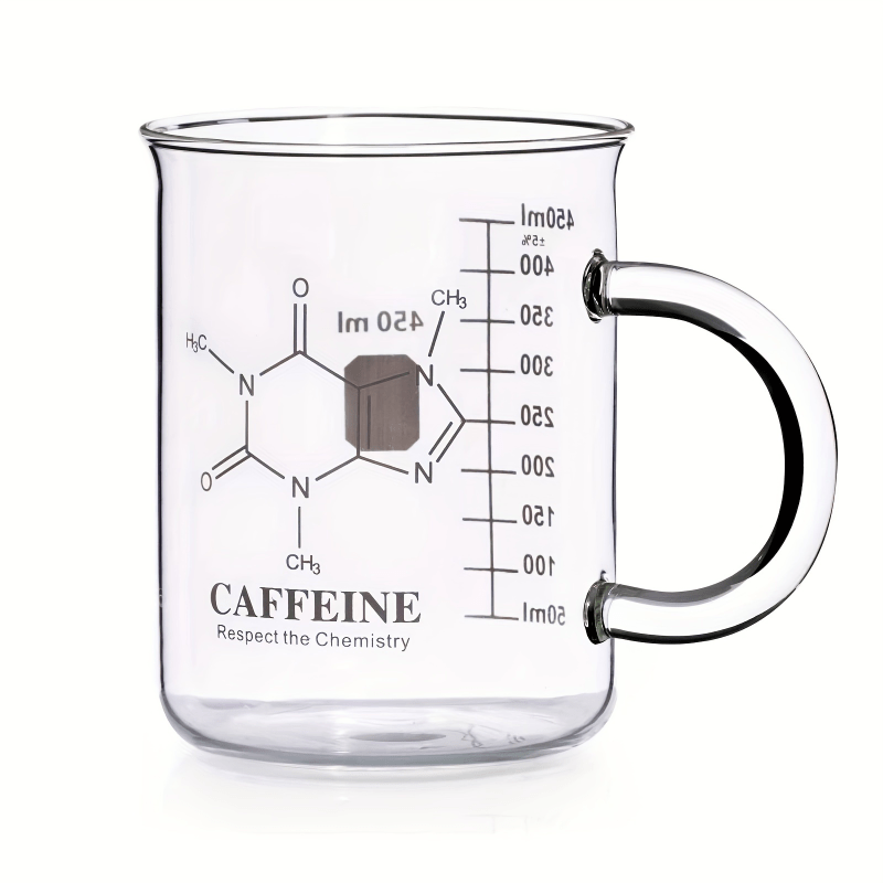 

1pc Molecule Printed 16oz Borosilicate Glass Coffee Mug With Handle And Measurements - Insulated, Reusable, Multipurpose Beaker For Hot And Cold Beverages - Hand Wash Only