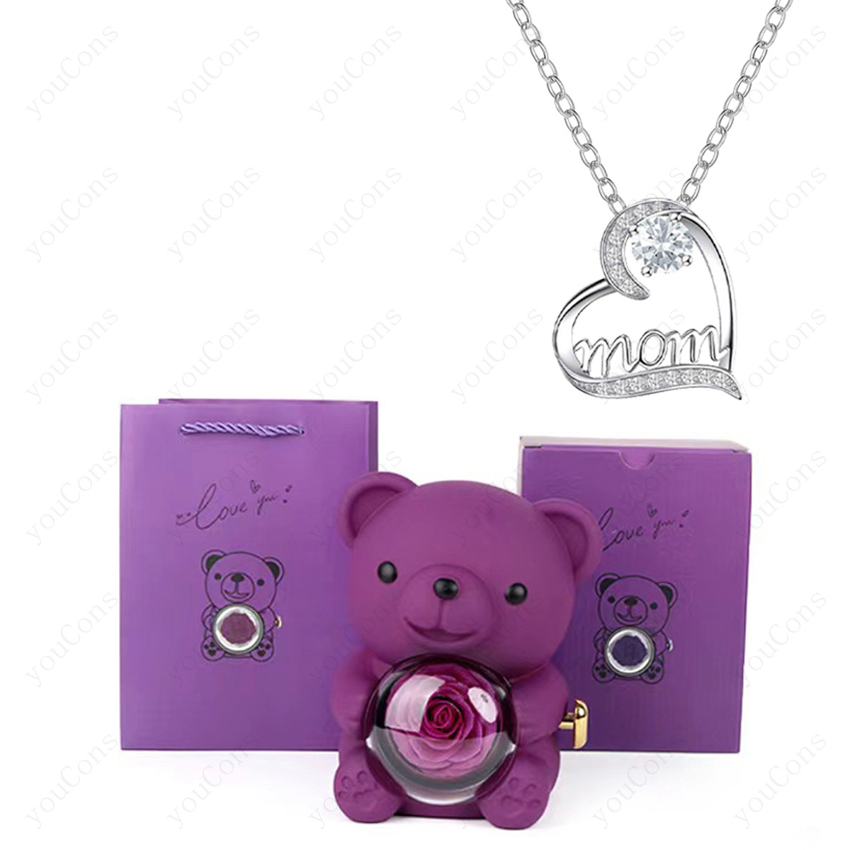 Women's Heart-Shaped MOM Zirconia Pendant Necklace, Gift Boxed
