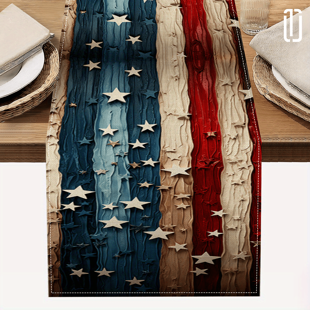 TEMU 1pc Patriotic Table Runner 13x72 Inch - Stripes With Star , Durable Polyester & Washable - Dining Table Decor, Kitchen & Home Decorations, Decor, Star Motif Design, Highquality Fabric