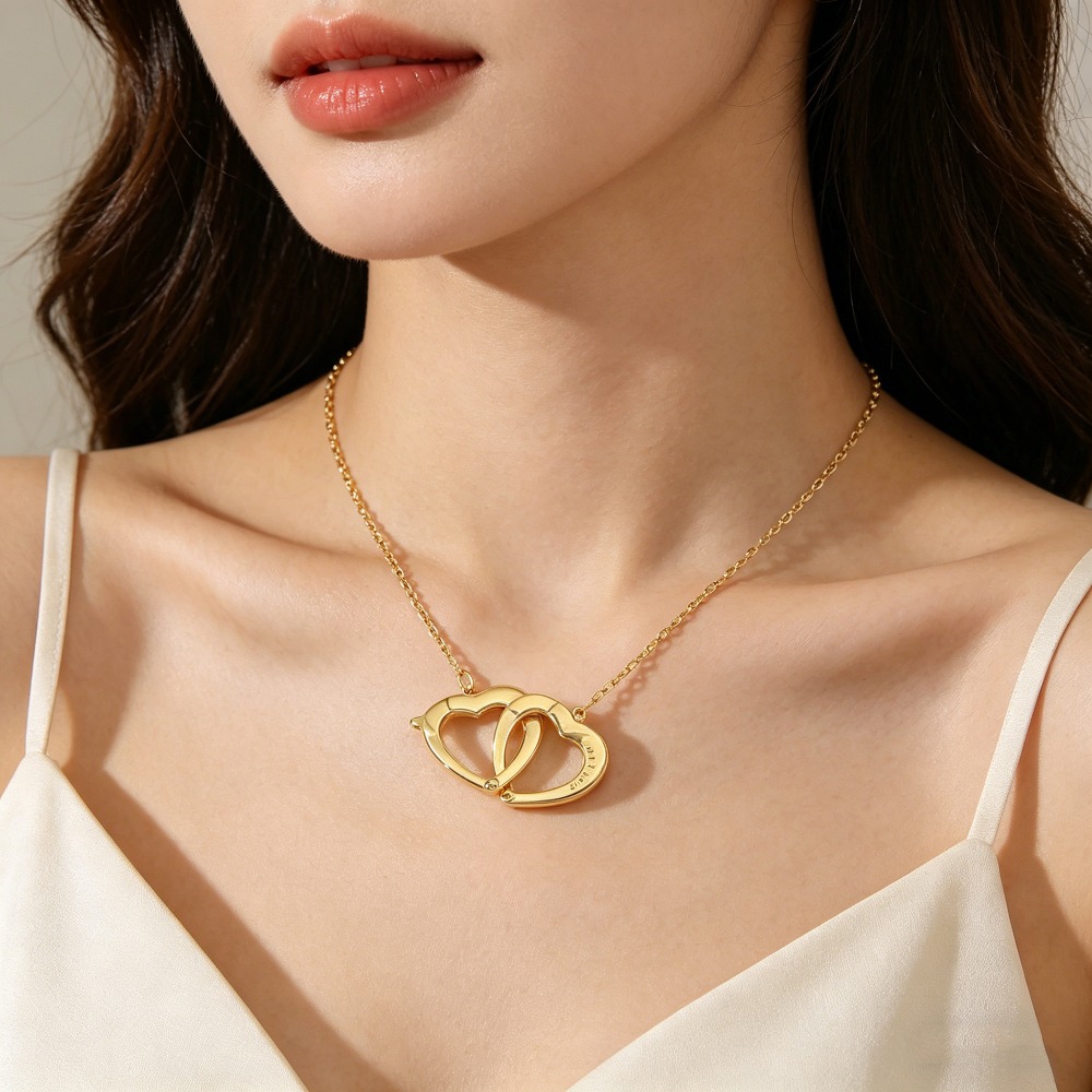 Women's Romantic Double Overlapping Ring Heart Necklace