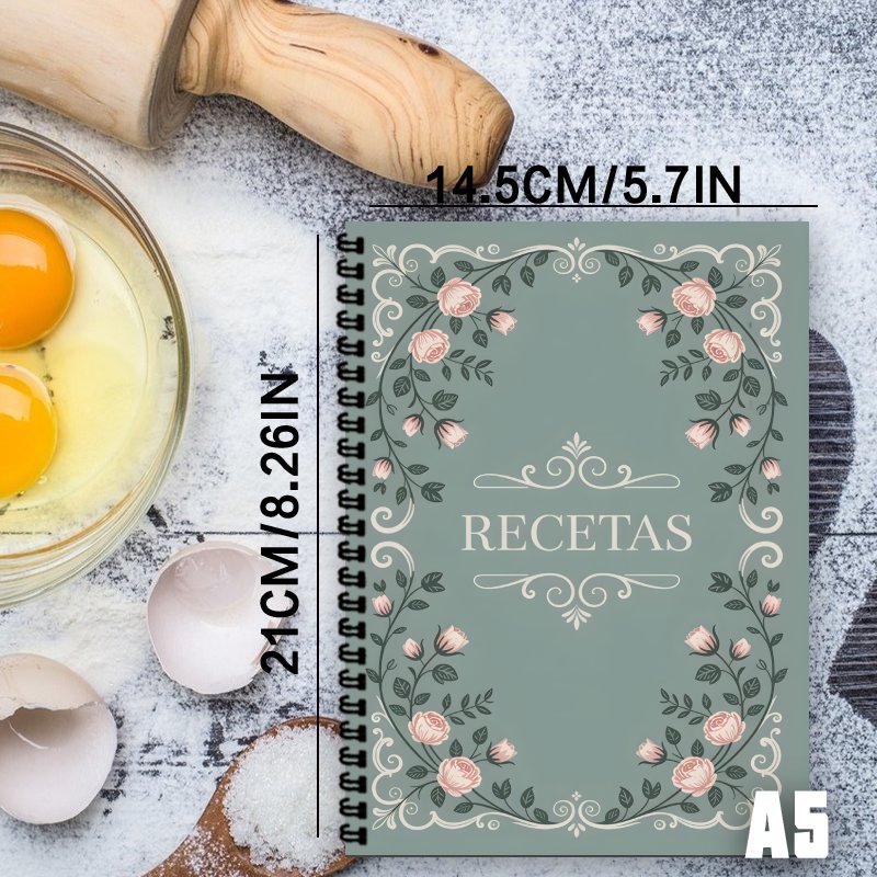 TEMU 1 , Cuaderno de Recetas Español A5, Libro de Recetas Personal con Encuadernación en Filamento en , Adecuado para , Horneado y para Chef Caseros,