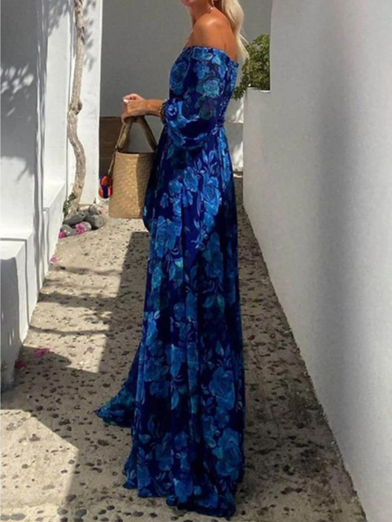 princess polly baby blue dress Harry Styles snapped wolfing down chips in a dressing gown for new Gucci ad main image 1