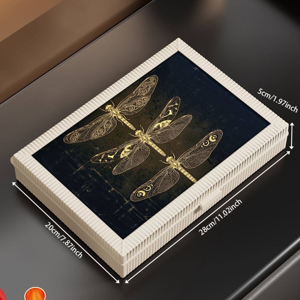 Flip-top Velvet Jewelry Box with Dragonfly Pattern Design