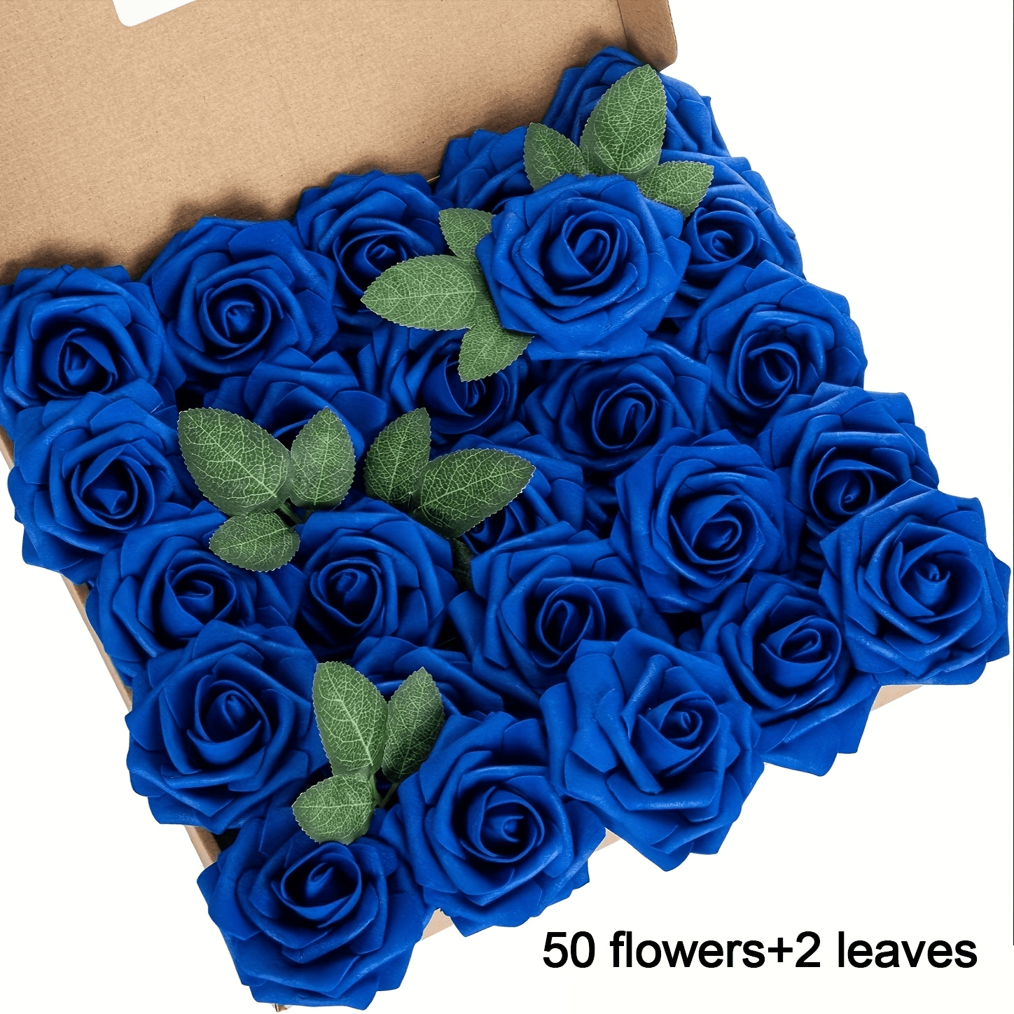 TEMU 52 Artificial Flowers 50 Flowers, 2 Leaves, Foam Rose Flower Fake Flower, Diy Wedding Bouquet White Bridal Gift, Table Decoration Home Ornament