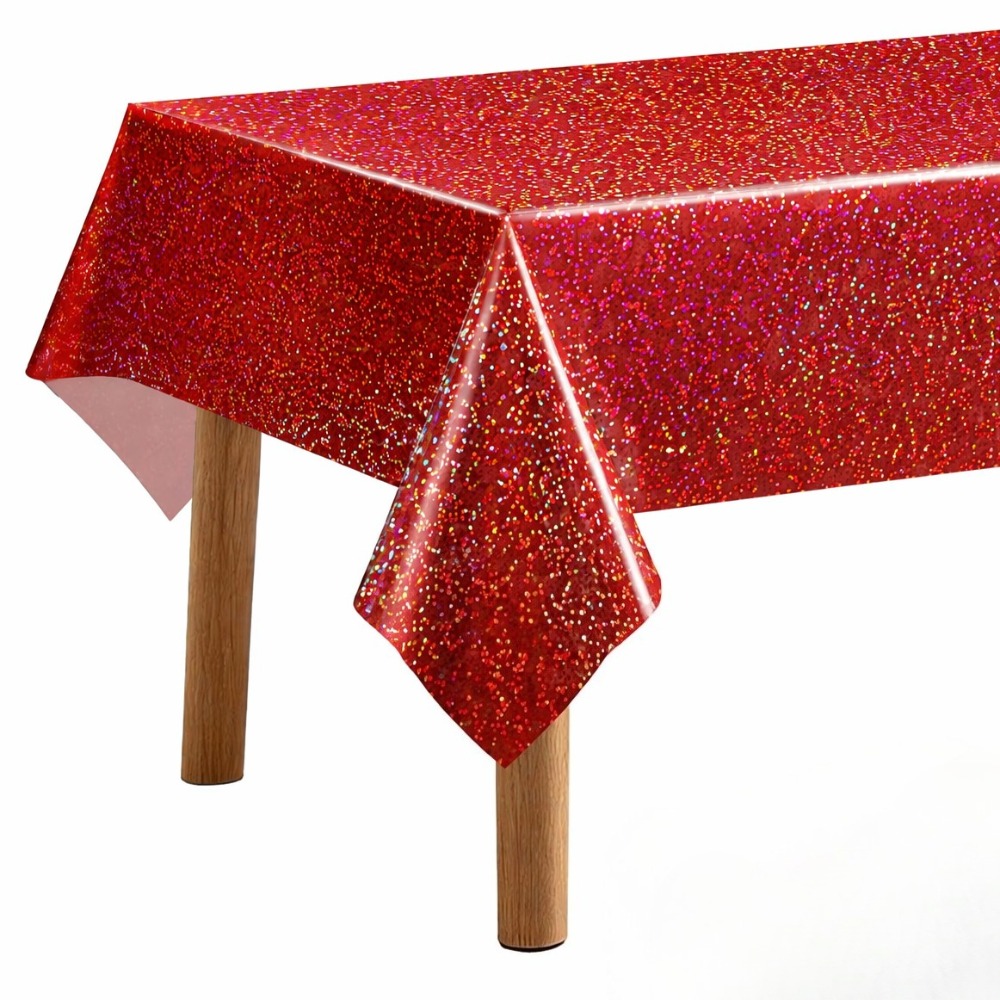 TEMU 1pc Laser Iridescent Disposable Tablecloth 137 X 183 Cm Rectangular Table Cover, 5 Colors Optional (black White Red Golden Pink) Holographic
