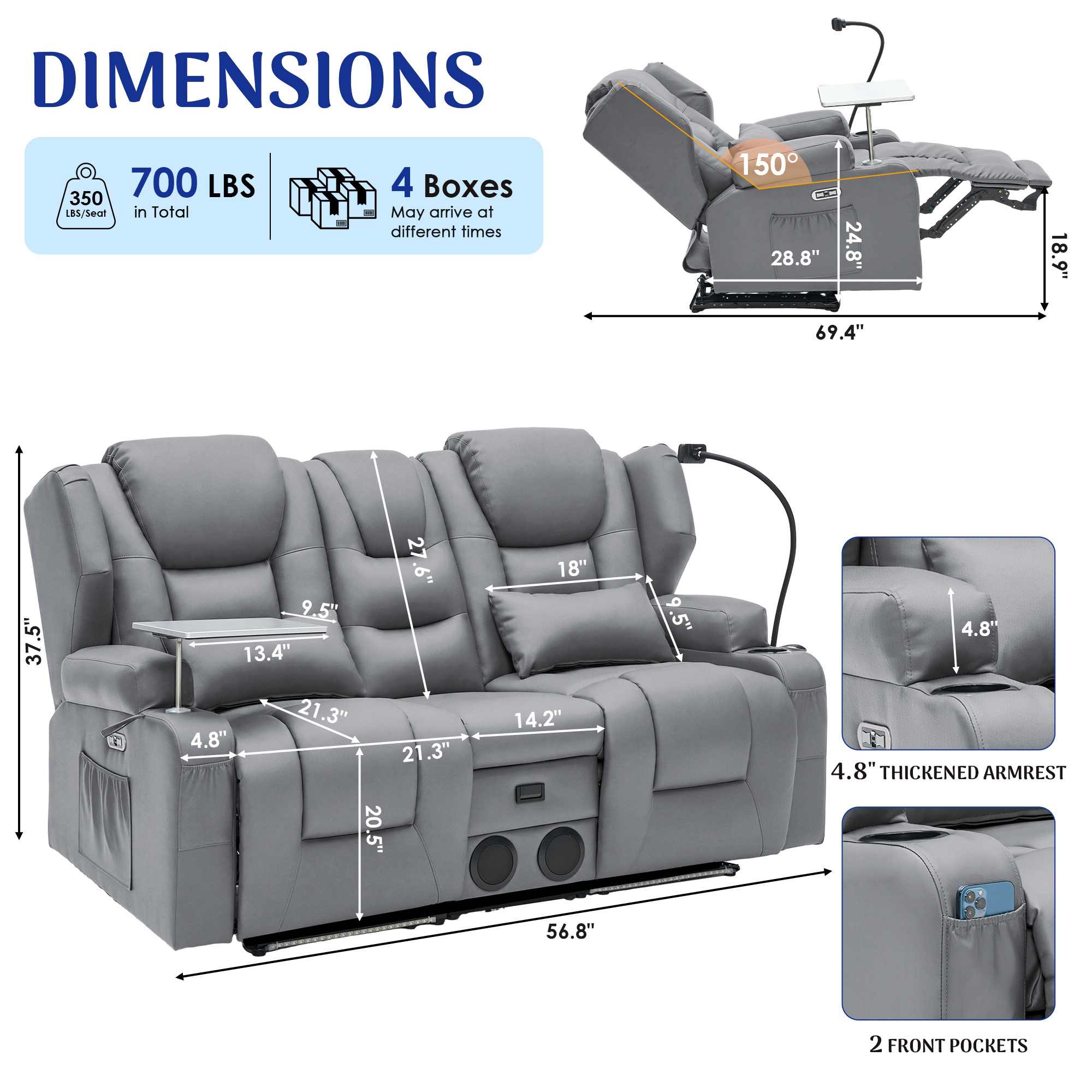 Power Recliner Sofa up to 4 Seat with Dual Consoles, 7 Color LED... product image 13