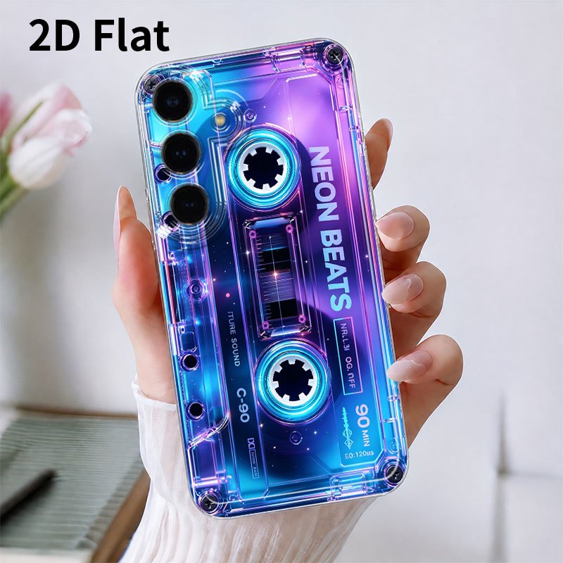 TEMU Phone Case: 2d Flat Neon Cassette Tape Vintage Realistic Phone Case, Suitable For Galaxy A15 A16 5g A17 A21s A22 A23 A24 A25 A26 A32 A34 A35 A36
