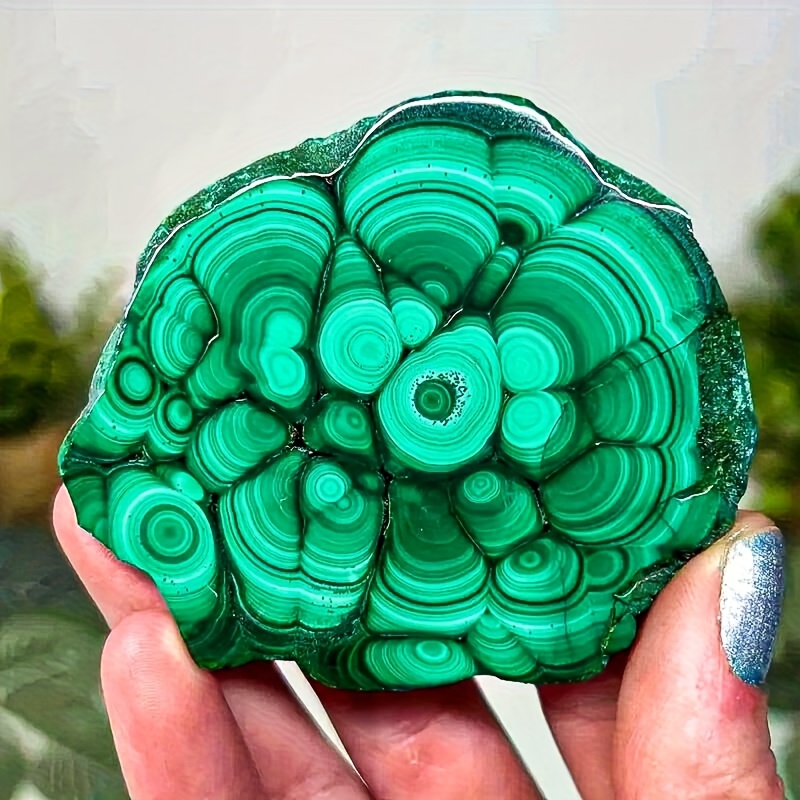 TEMU 1pc Exquisite Malachite Slab, Polished Slices Of Malachite, A Collection Of Crystal Specimens, Featuring Malachite Eye, A Stylish Rough Stone
