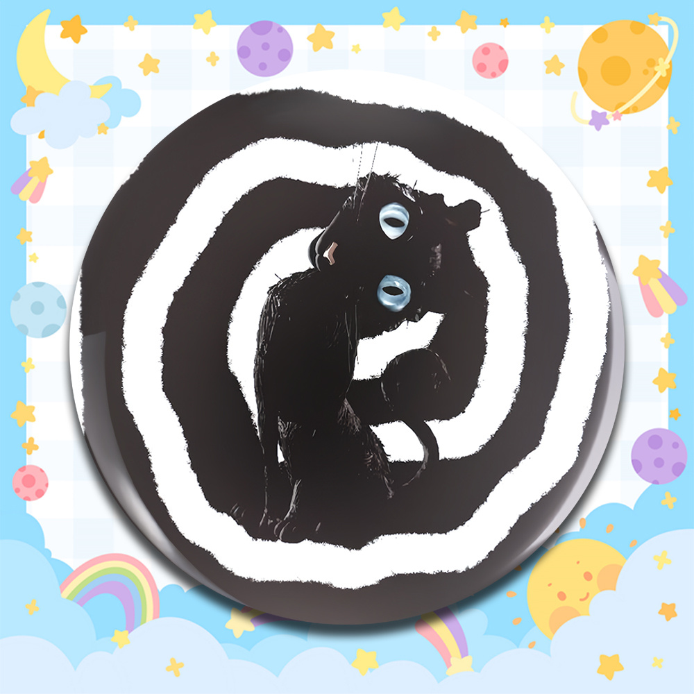 TEMU (2d Flat) - Spiral Black Cat - Classic Fashion Badge, Unisex, Fun Gift For , Family