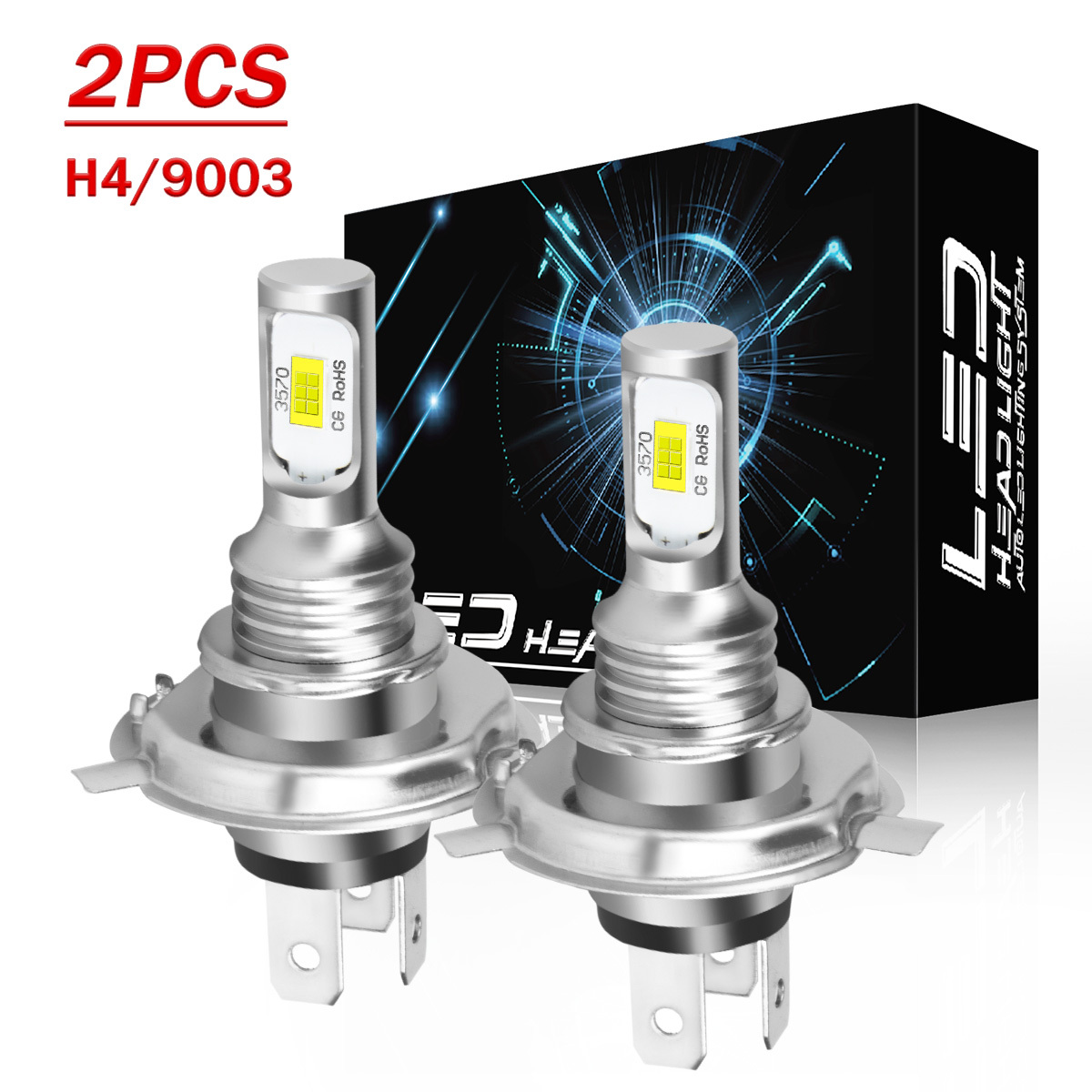 

2pcs H4/9003 Led Headlight Bulbs For Motorcycles, 6000k Light, 500% , , Aluminum Body, High/low Dual Beam, 3000+ , Design