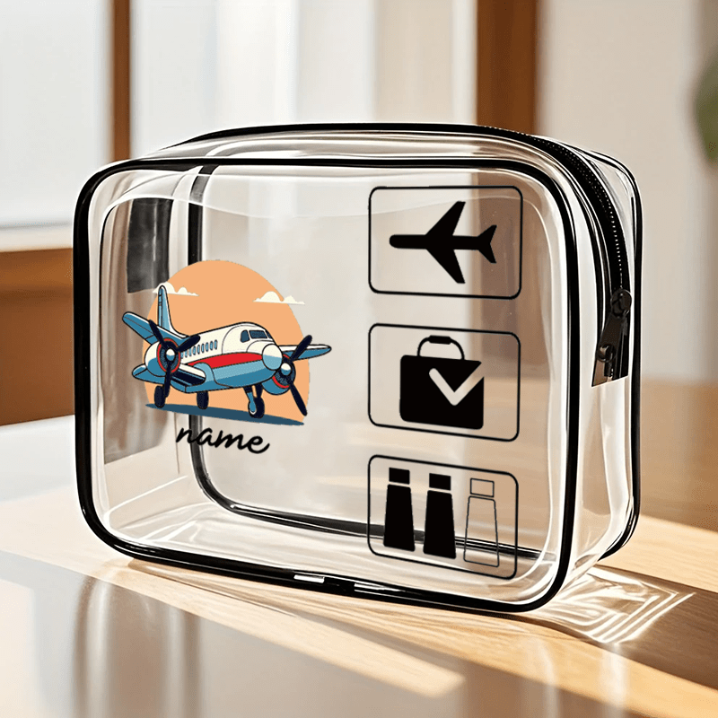 TEMU 1pc Airplane-themed Exquisite Transparent Pvc Toiletry Bag, Portable Makeup Organizer. Suitable For , Beach, And Daily Commutes. A Durable,