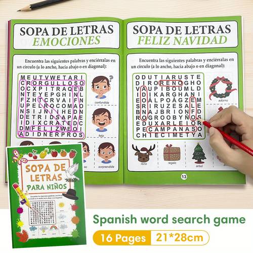 spanish vocabulary workbook for kids spanish words search puzzles games for kids learning classroom homeschool back to school gift