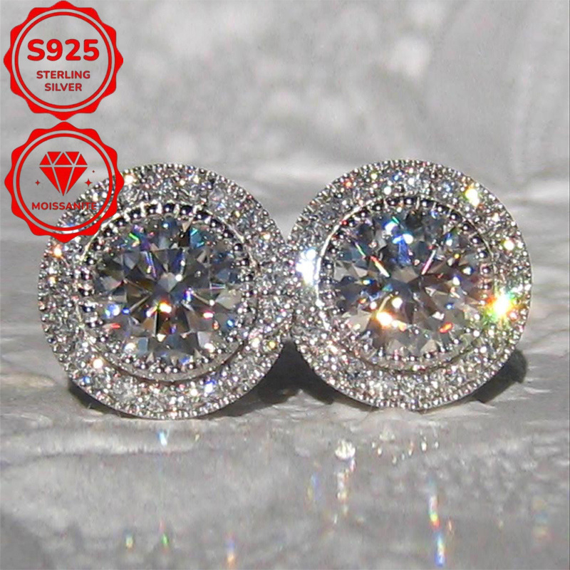TEMU Men's And Women's Moissanite Earrings, S925 Pure Silvery, Suitable For Men And Women, Light Luxury Niche Style, , Birthday Gift, Halloween Gift,