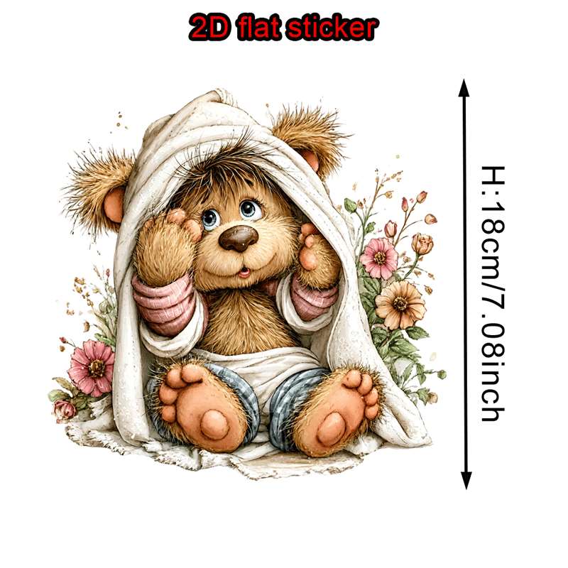 TEMU 3pcs Cartoon Plush Bear And Flower Pattern 2d Flat Iron-on Transfer Stickers, Suitable For T-shirts, Sweatshirts, Jeans, And Throw Pillows,