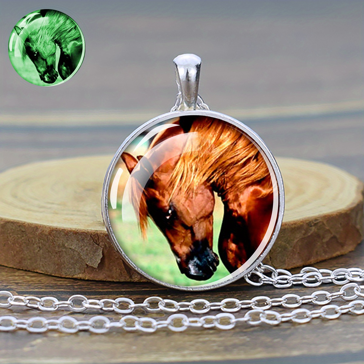 1pc luminous horse head necklace round glass pendant - Temu