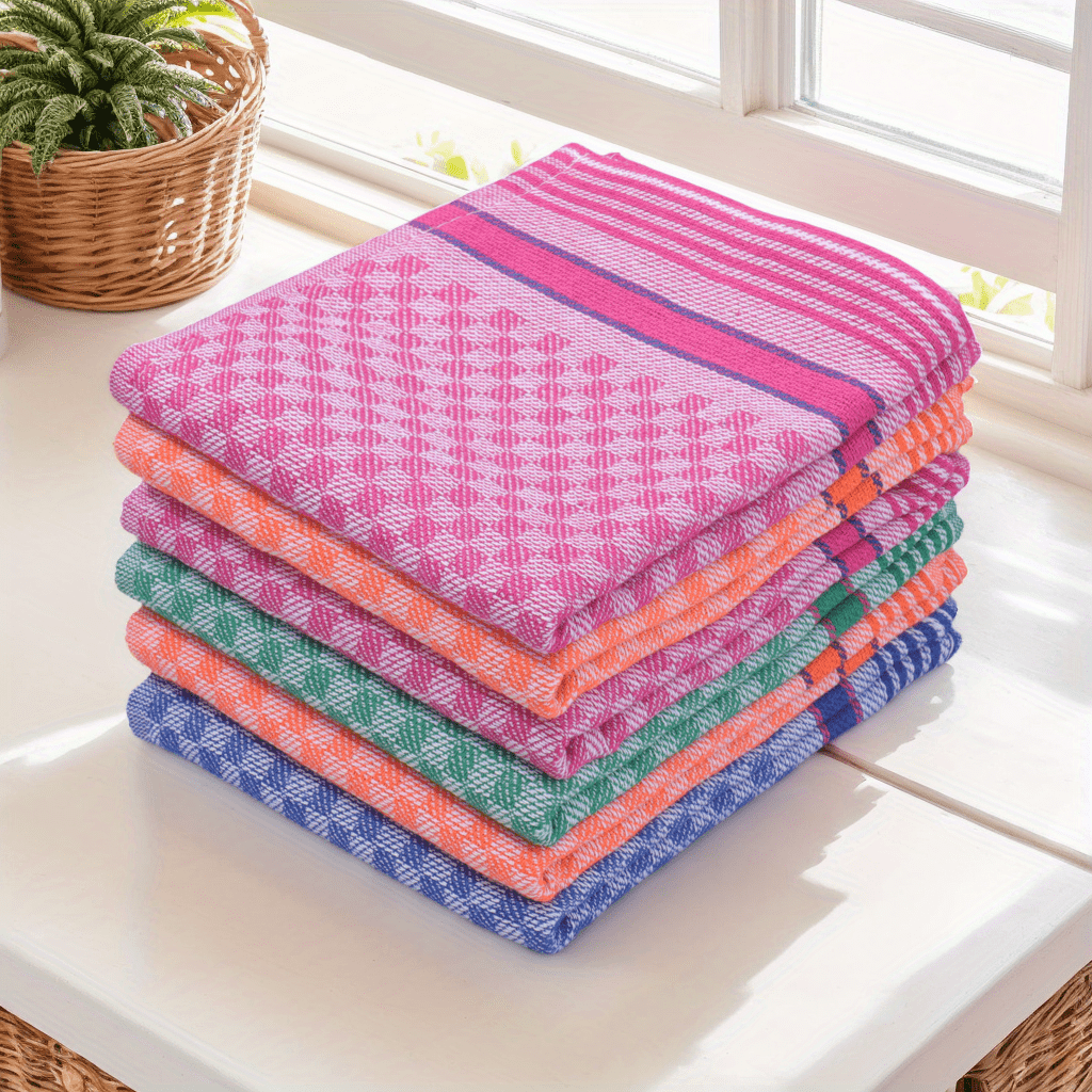 6pcs kitchen dishcloth set high quality absorbent super soft waffle colorful checkered pattern large rectangular cloths for dishwashing and drying home use washable kitchen towels tea towels suitable for living room bedroom bathroom