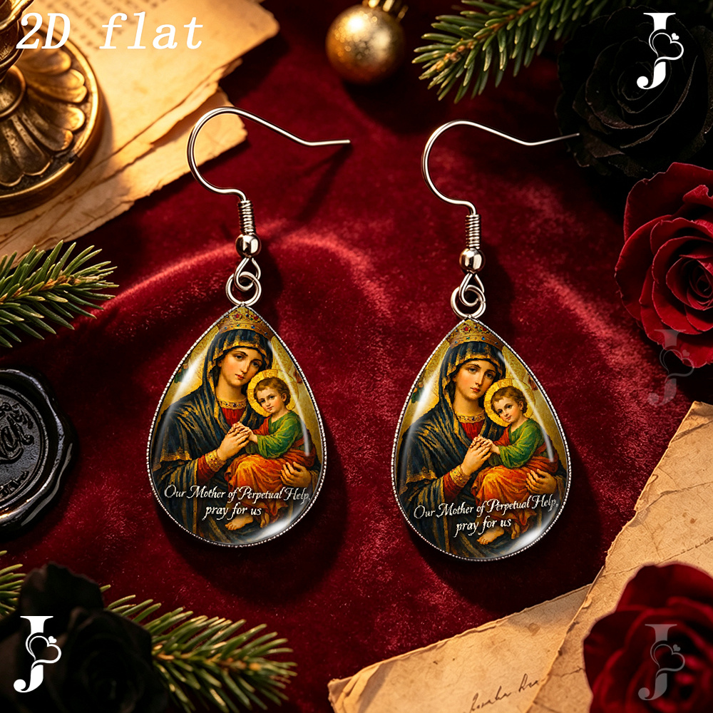 Teardrop Dangle Earrings with Religious Pattern