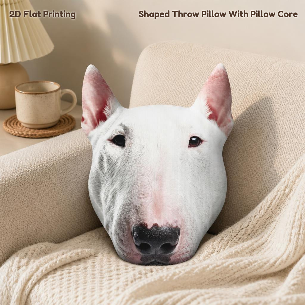 TEMU 1pc Bull Terrier Animal Head Portrait Design 2d Flat Printing Shaped Stuffed Throw Pillow Decorative Cushion Pillow For Gift Bedroom Sofa Room