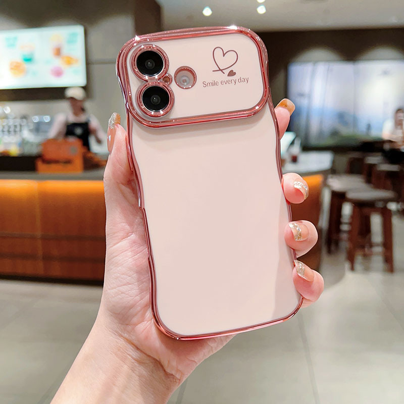 TEMU Phone Case: Fashionable And Minimalist Electroplated Wavy With Side Hearts Phone Case For Iphone 17 Pro Max/17 Pro/17 Air/17/16 Pro