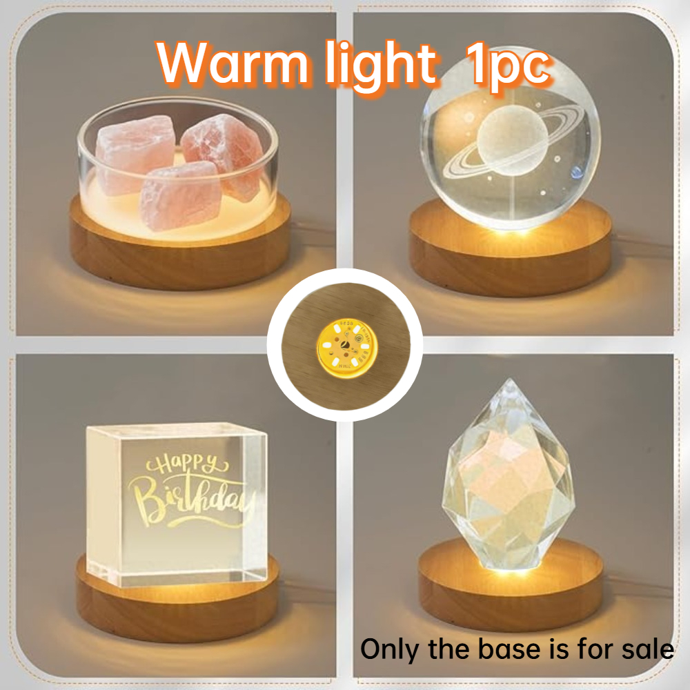 1pack-6cm Solid Wood Led Luminous Base | 6 Light Sources, (white Light/warm Light/color Light), Powered, Decorative , Non-detachable Lamp | Sold Separately, Display Stand, Home Decor