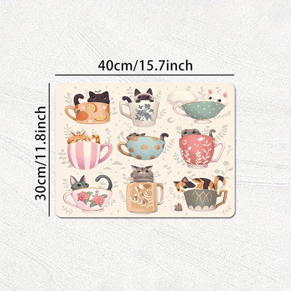 TEMU 1pc Water Absorption Mat Kitchen Cartoon Cute Cat Tea Cup Quick-dry Restaurant Table Mat Non-slip Washable Dustproof Mat Coffee Mat Large Size