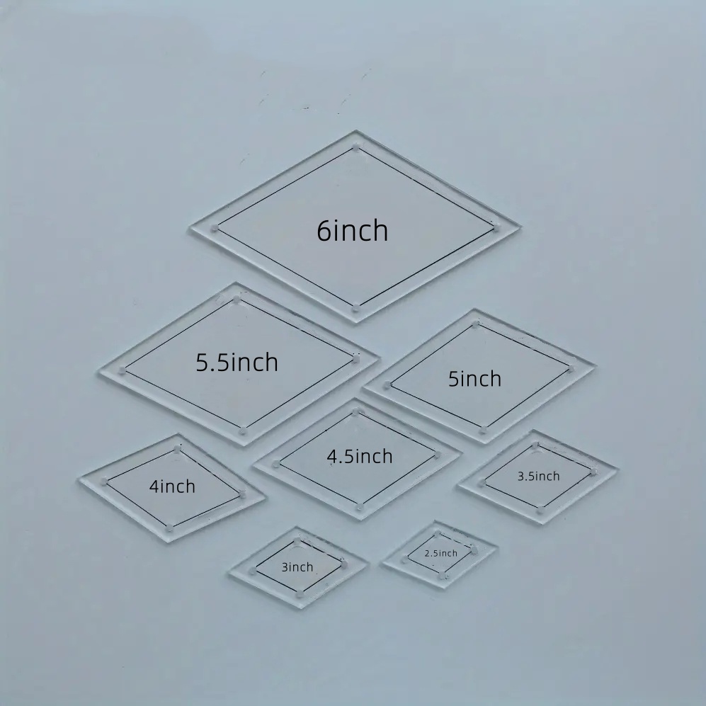 TEMU Transparent Acrylic Template With 8 Diamond Shapes, Designed For Sewing, Suitable For Handmade , Sewing Templates, Sewing Tools, Sewing Rulers,