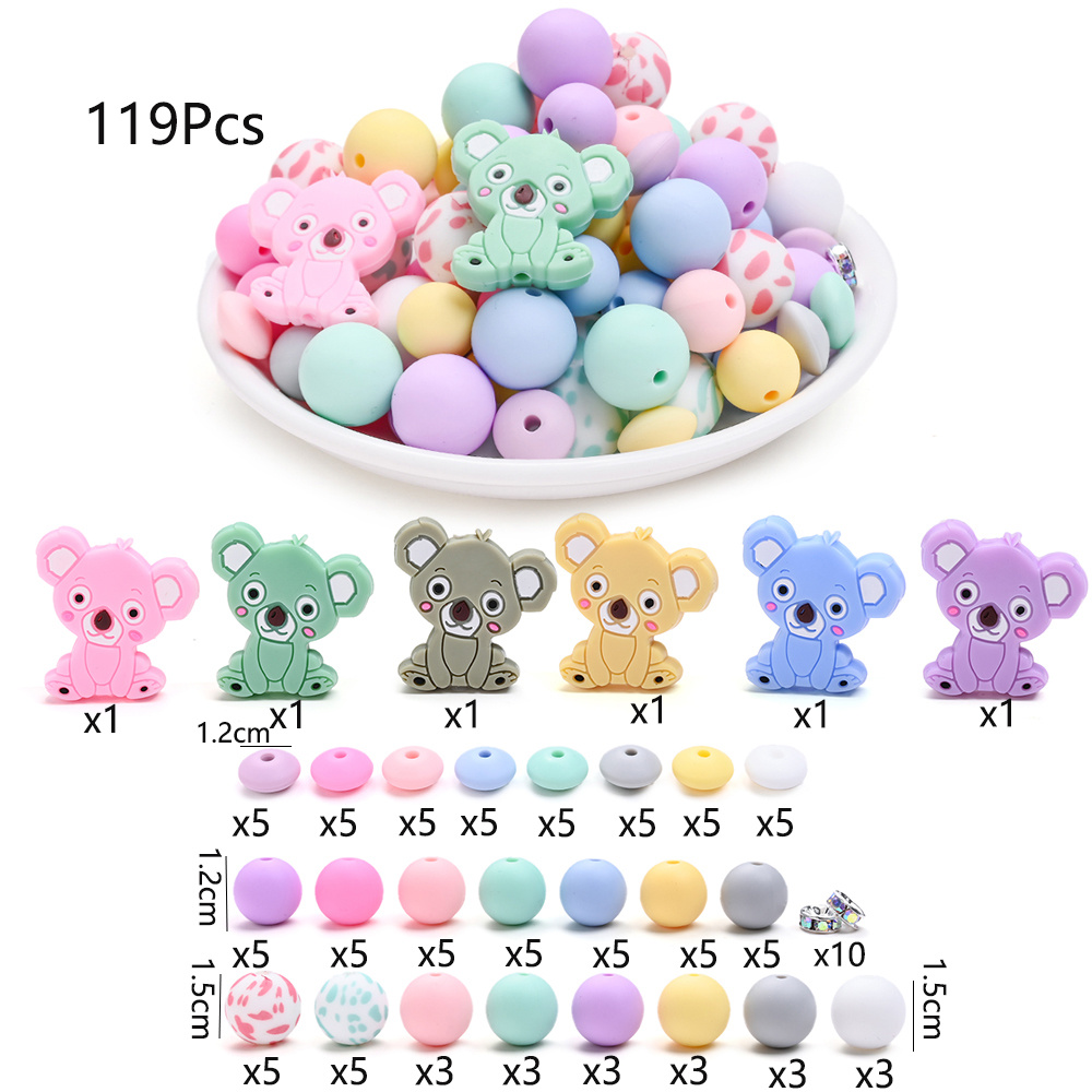 

119pcs Cute Animal Silicone Beads Set, Assorted 15mm Printed Leopard & 12mm Abacus Beads, Making Kit For Bracelets, Necklaces, Keychains, Craft Accessories With Rhinestone