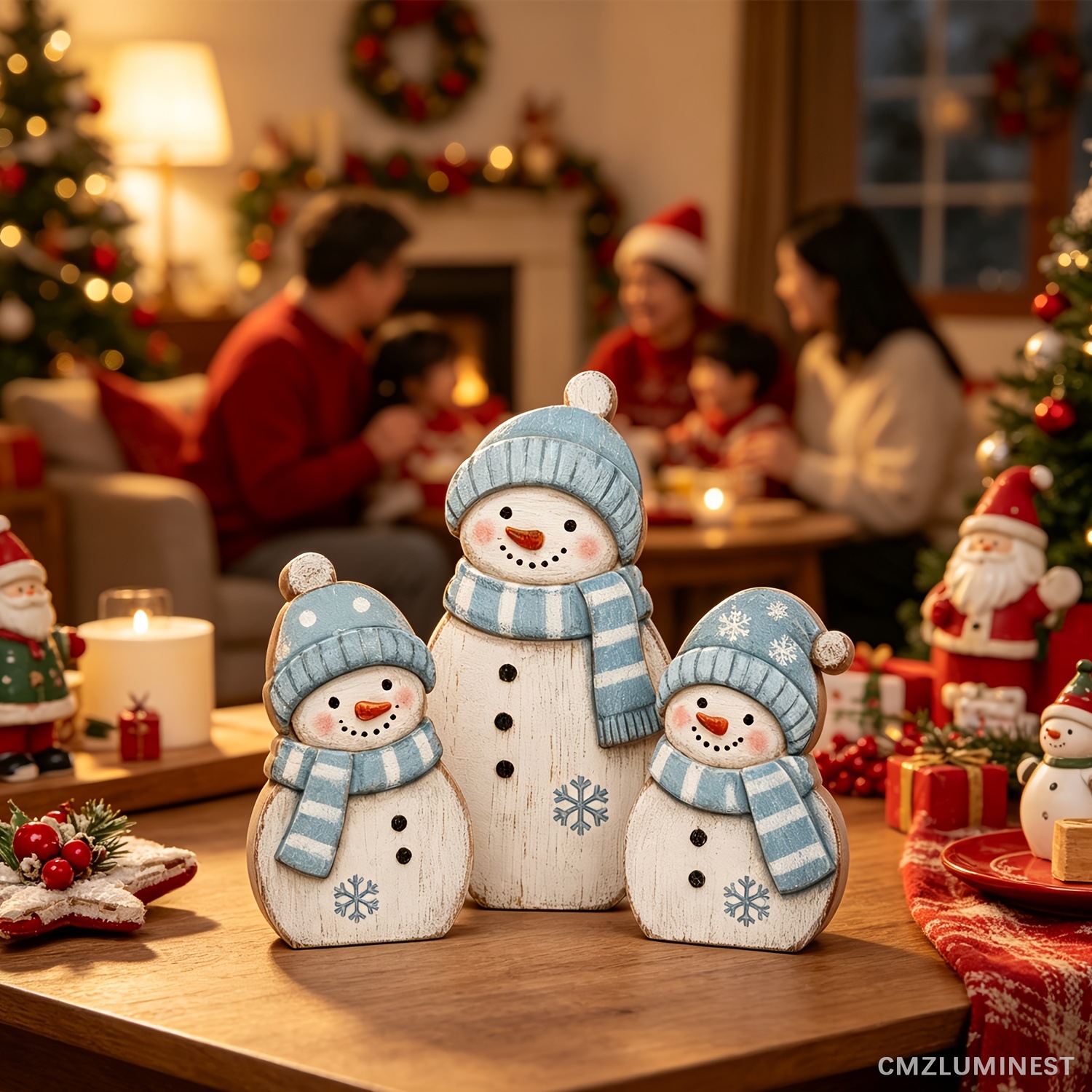 TEMU Ornements de Noël en bois 2D plats, 3 pièces, de neige, panneaux de table de neige d'hiver de la , blocs de bois, hommes de neige de ferme,