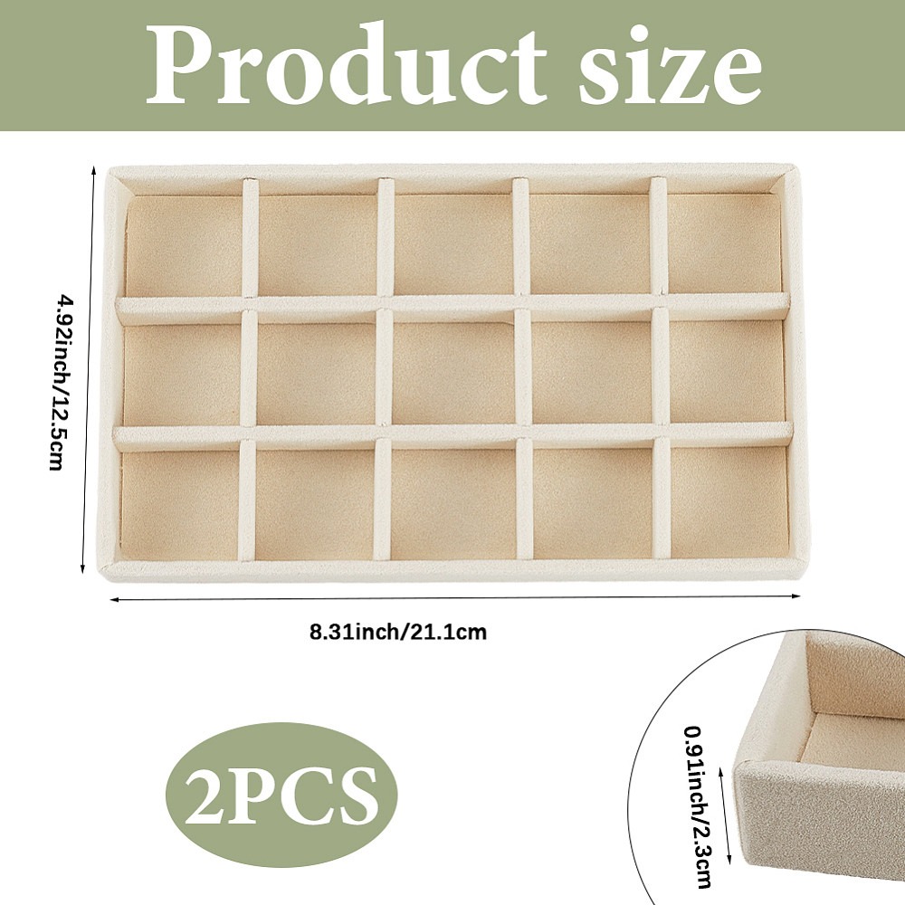 Set of 2 Rectangular Velvet Jewelry Display Trays