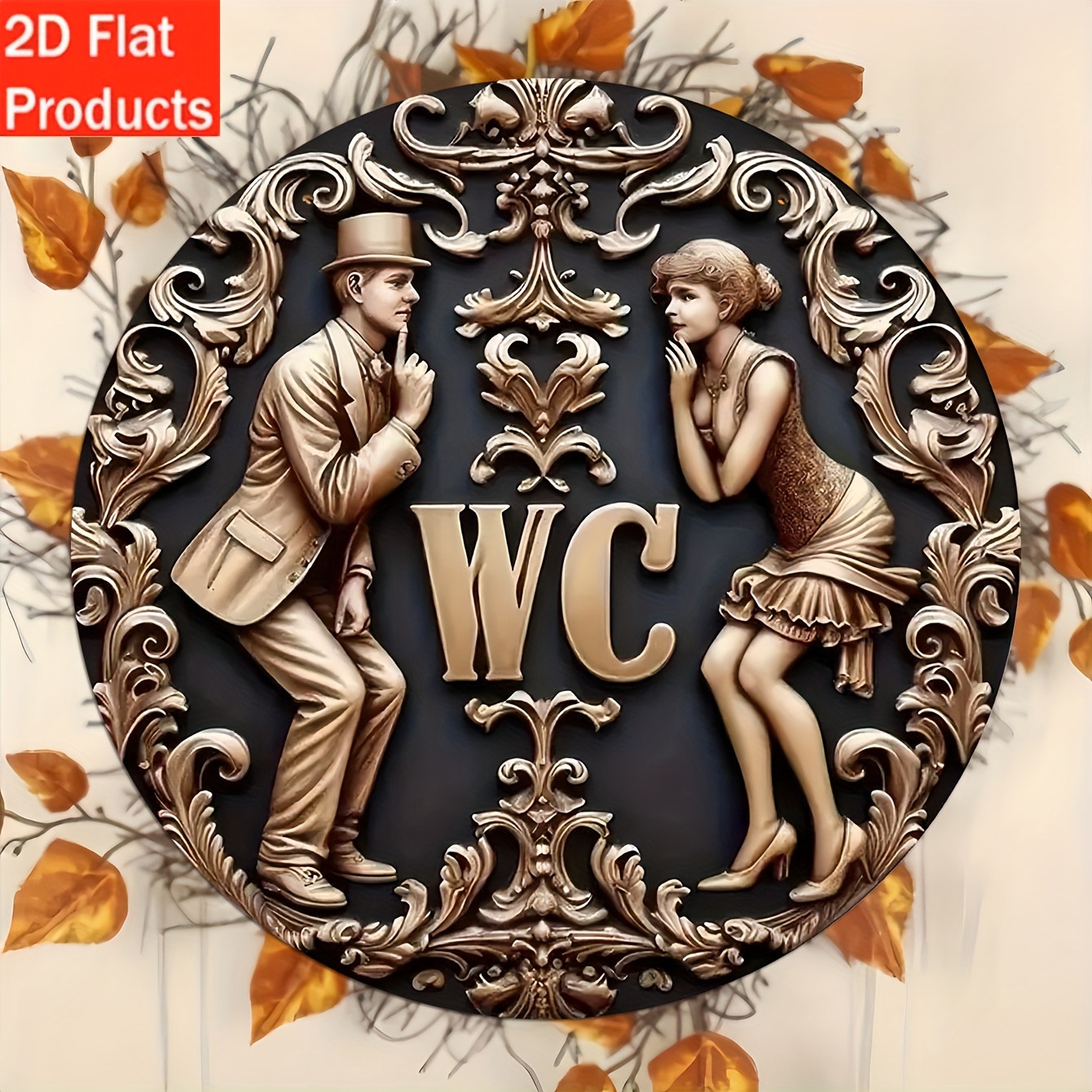 TEMU 2d Flat- Decorative Plaque And Ornament, 1pc Vintage Wooden Wall Sign - "wc" Male And Female Restroom Symbol, Suitable For Use In Homes,